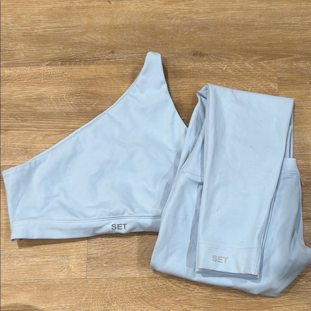 Light Blue One-Shoulder Top and Leggings Set